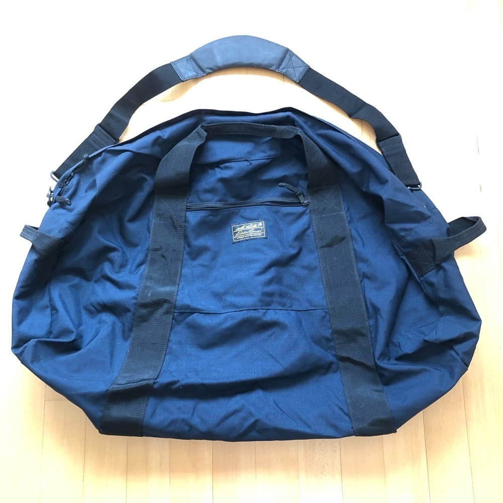 Eddie Bauer Navy Blue & Black Tough Nylon Extra large Cargo Duffle Crossbody Bag